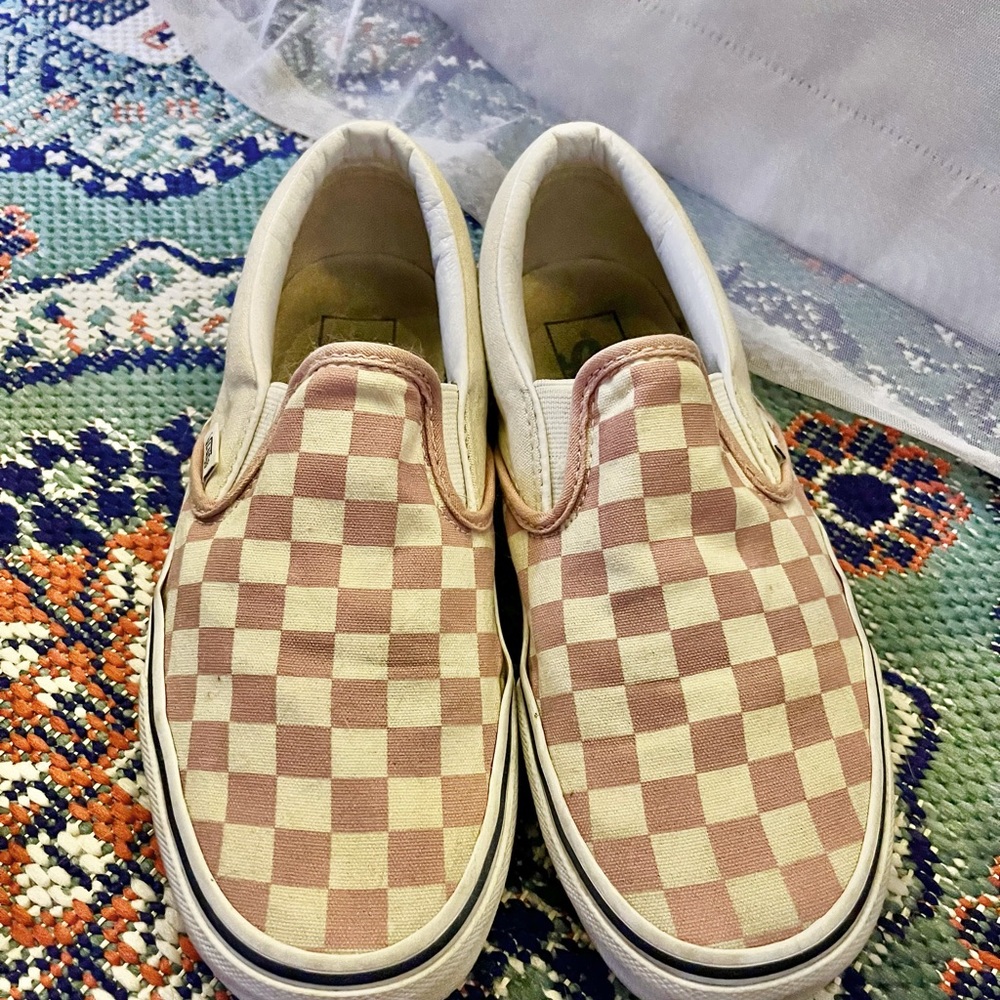 Size 7 Pink Checkered Slip on Vans
